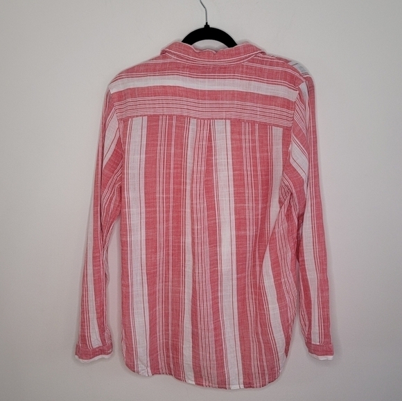 3/$25 New Look Soft Red & White Striped Cotton Tie- Front Shirt - Picture 2 of 8